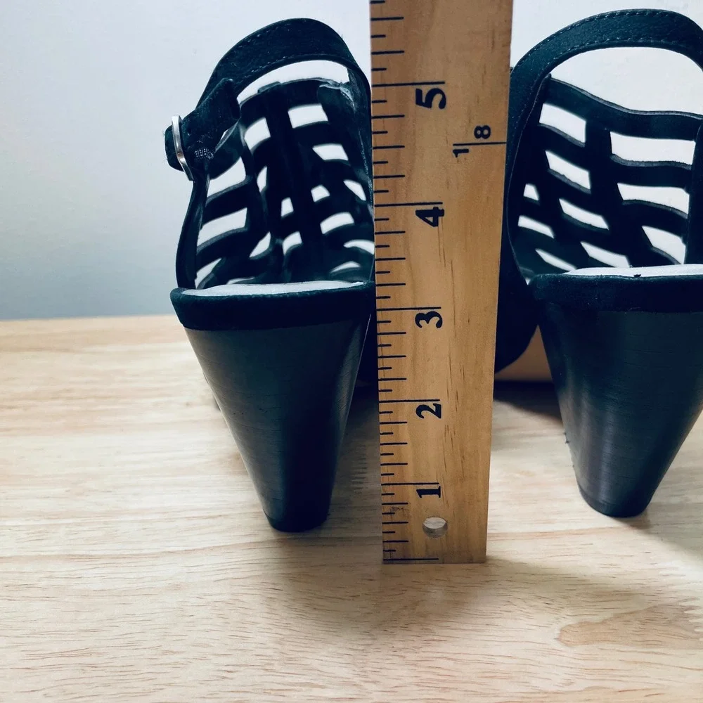 Coach and Four Katherine-CF Black Leather Cage Gladiator Sandals Heels Womens 7M
